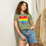 Women’s High-Waisted T-Shirt   'BE FREE' Rainbow Heart Design