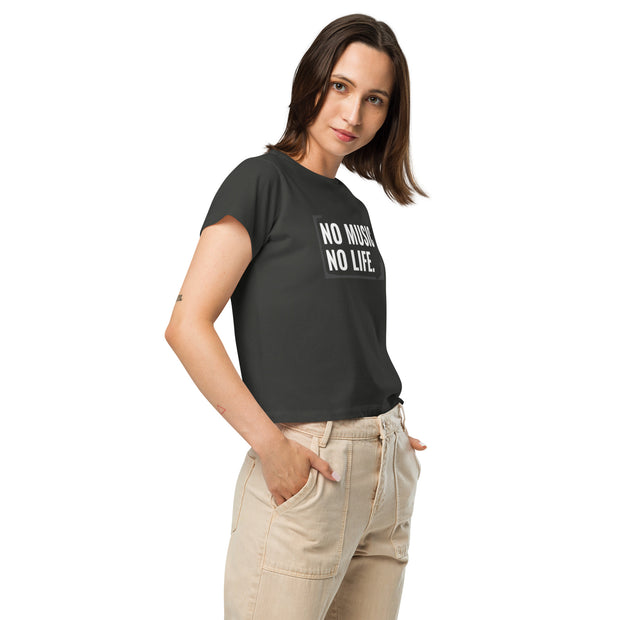 No Music No Life 'distorted stamp design' - Women's High Waisted Tee