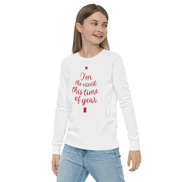 'I'm The Nicest This Time of Year' Ultra Soft, Long Sleeve Youth Holiday Tee