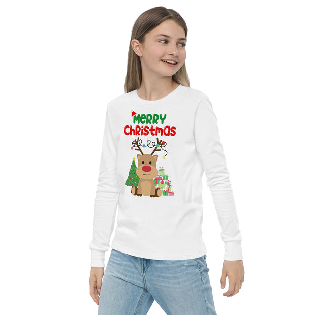 Cute 'Merry Christmas'  - Youth, Ultra Soft, Long-Sleeve Custom Holiday Tee